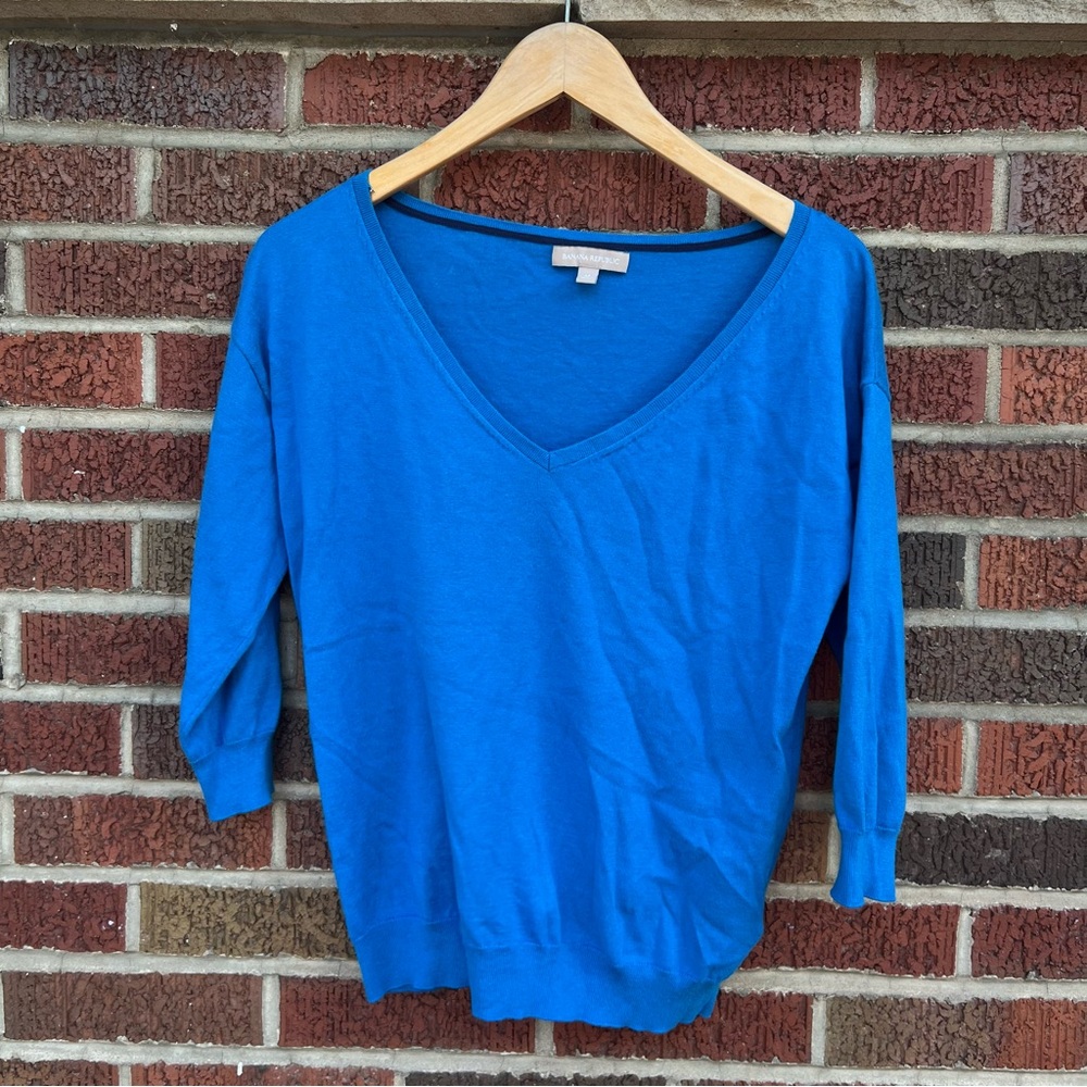 Banana Republic Blue Wide V Neck Pullover Sweater